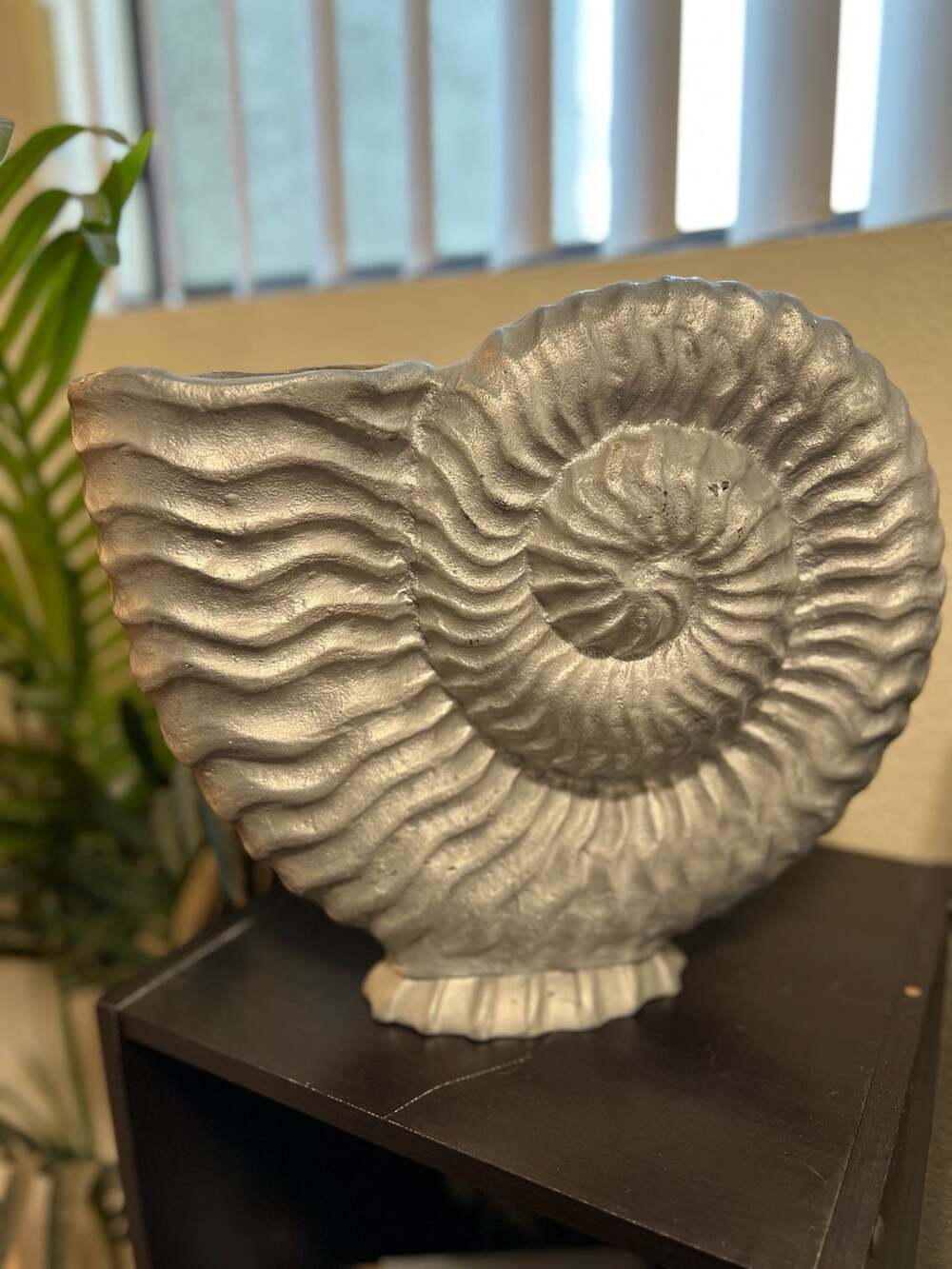 Metallic Silver Ammonite Fossil Shell Sculpture Decor